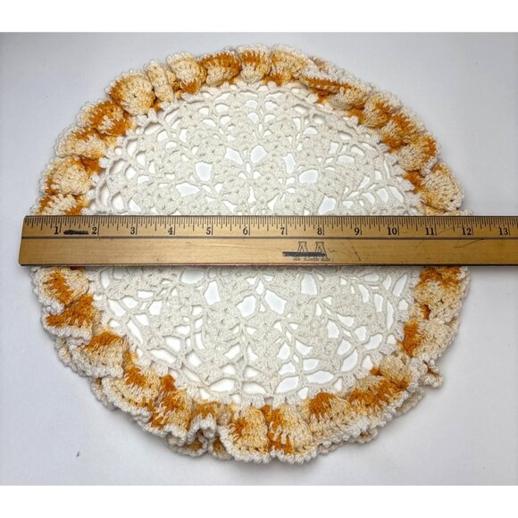 Handmade Crochet Lace Doily White & Yellow Gradient 13" Table Décor Vintage Char - Picture 10 of 15